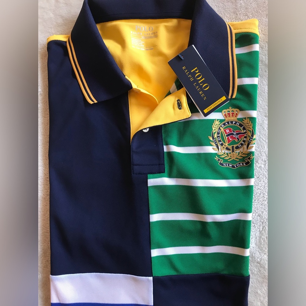 Polo Ralph Lauren Nantucket Crest Navy and Green Striped Yachting Shirt RLYC - Picture 7 of 14